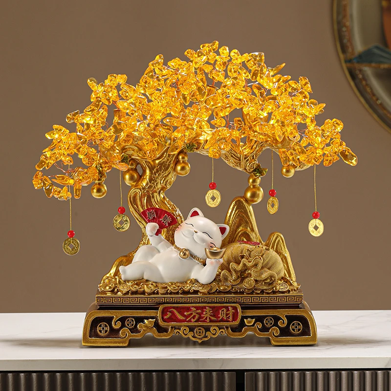 八方来财发财树招财猫摆件客厅店铺收银台装饰品新房乔迁开业礼物
