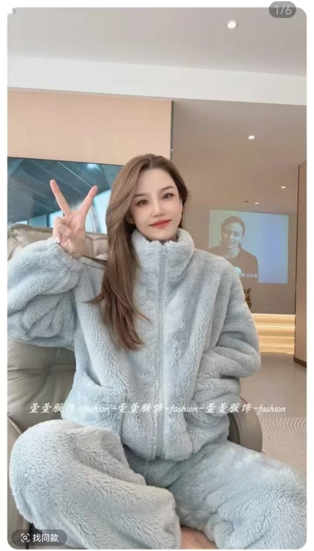 2024爆款李允珍正版双面北极绒加厚加绒保暖睡衣秋冬季家居服