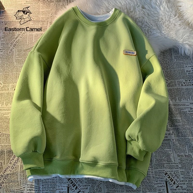 EC显白卫衣男女港风春秋上衣2023新款oversize假两件外套情侣装