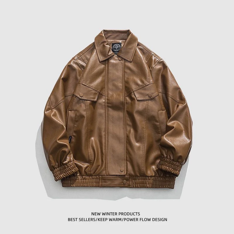 美式复古机车pu衣夹克男秋冬季日系休闲宽松翻领外套潮