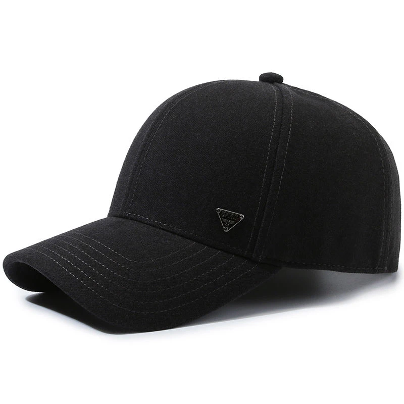 帽子男士秋冬季硬顶棒球帽大头围可调节中老年爸爸毛呢弯檐鸭舌帽