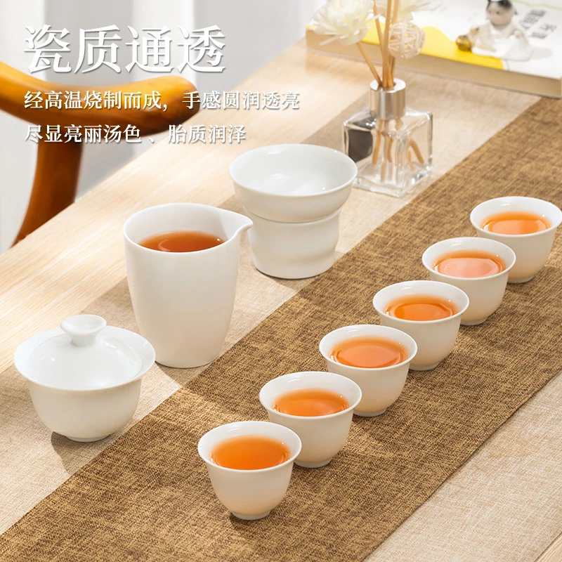 陈一凡高品质高白瓷盖碗功夫茶具套装 高档简约陶瓷中式纯白轻奢