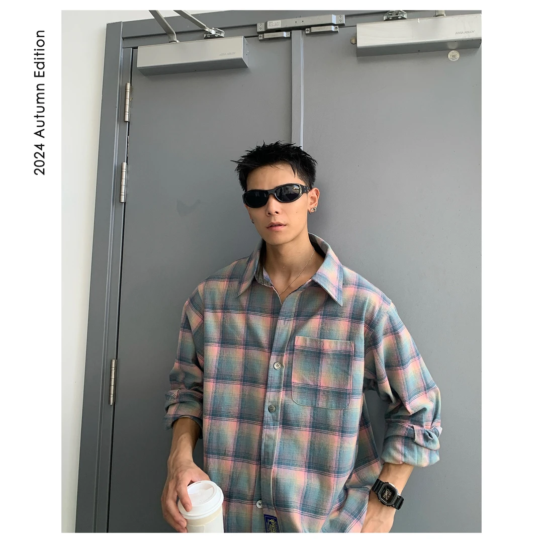 长袖彩虹格子衬衫CY193