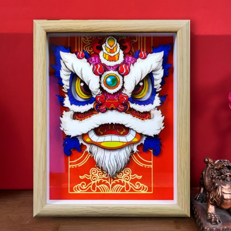玺语醒狮彩狮生日礼品真3D立体画办公室客厅摆家居饰品潮玩