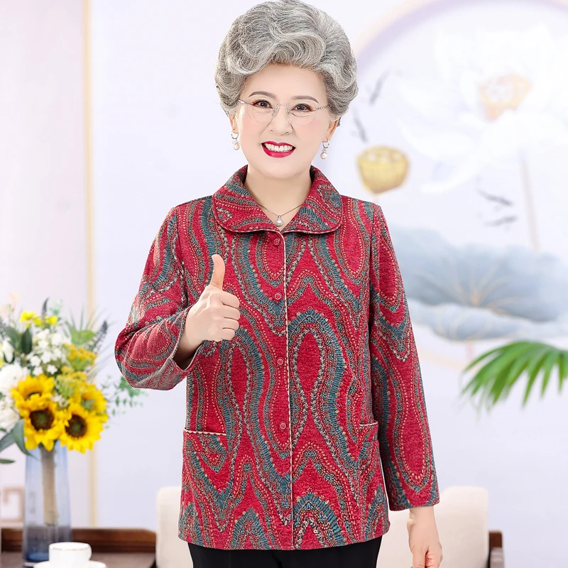 中老年春秋装奶奶春款衬衫妈妈装秋季长袖衬衣老人衣服女开衫