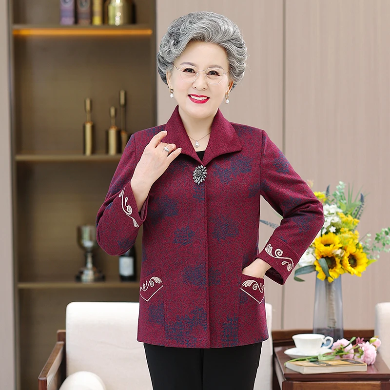 老年人秋装新款年女装外套妈妈绣花上衣奶奶开衫婆婆春秋款衣服
