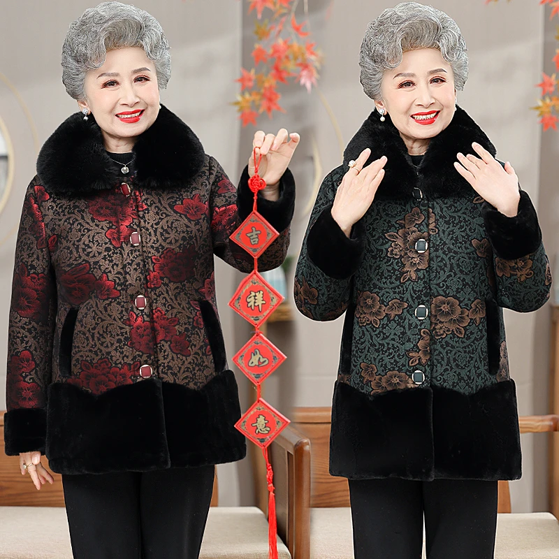 中老年女装妈妈装冬装老人衣服中长款冬季外套加绒加厚保暖奶奶装