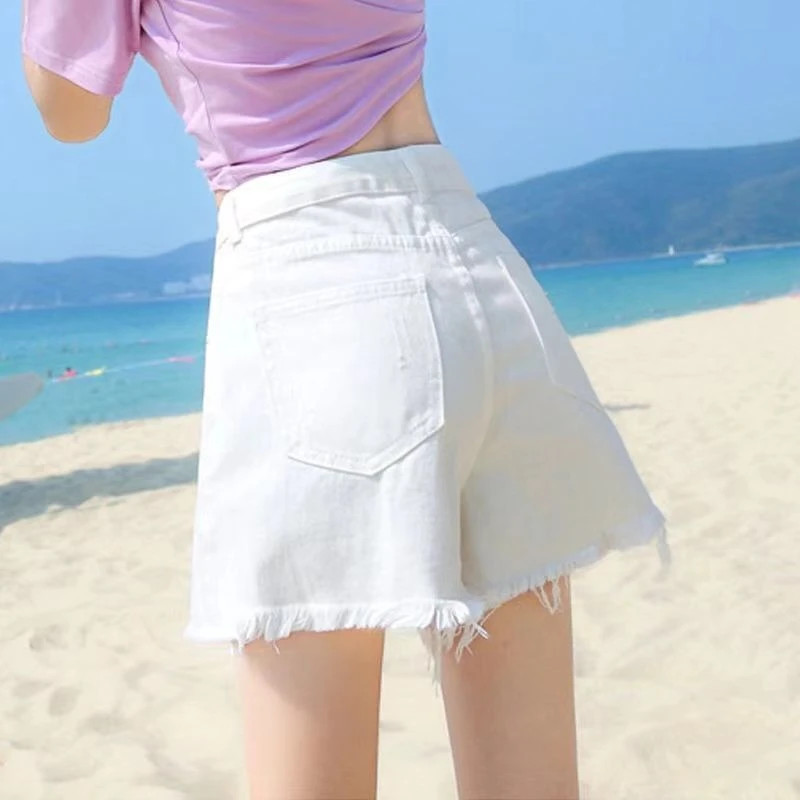 破洞牛仔短裤高腰夏外穿女款夏天夏季薄款a字时尚显瘦毛边ins阔腿