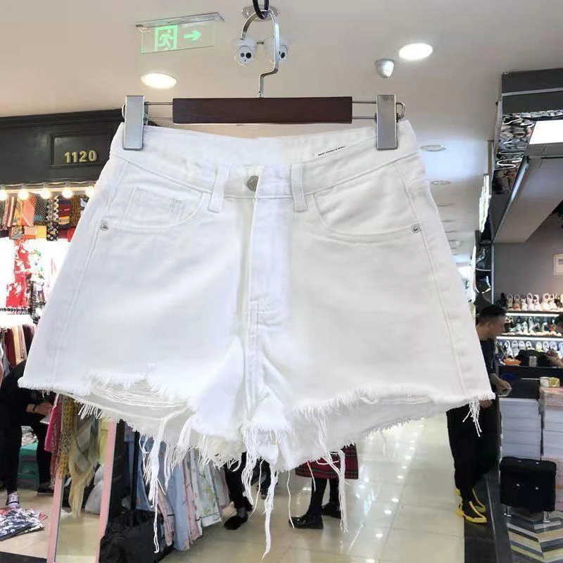 白色高腰毛边短裤热裤百搭女显瘦夏季新款a字宽松阔腿ins辣妹风潮
