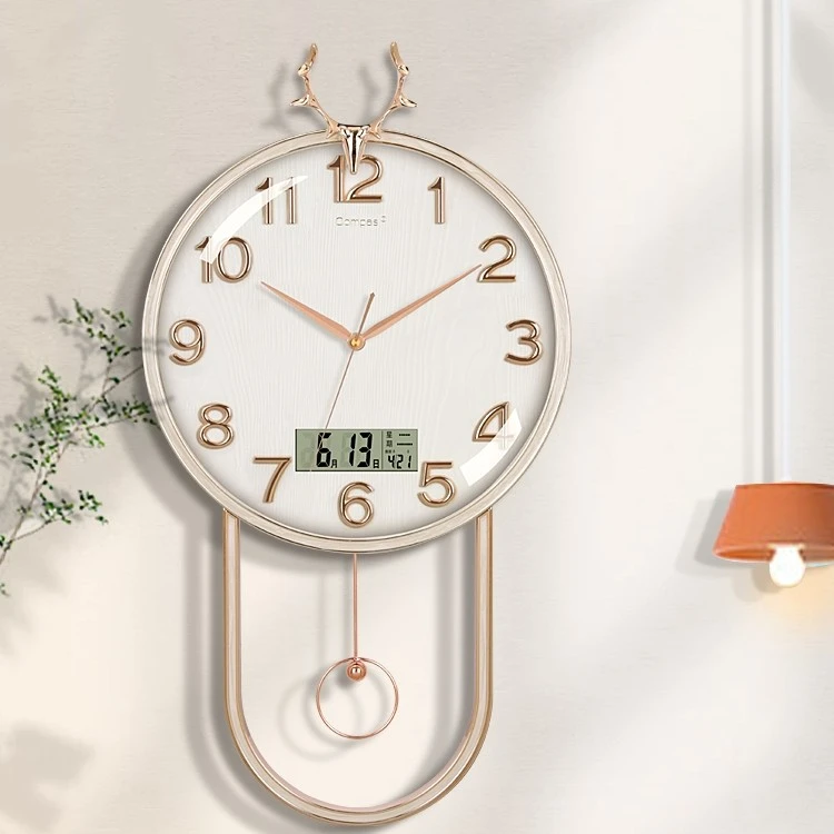 康巴斯摇摆挂钟静音石英钟表欧式现代简约时钟网红钟时间表日历钟