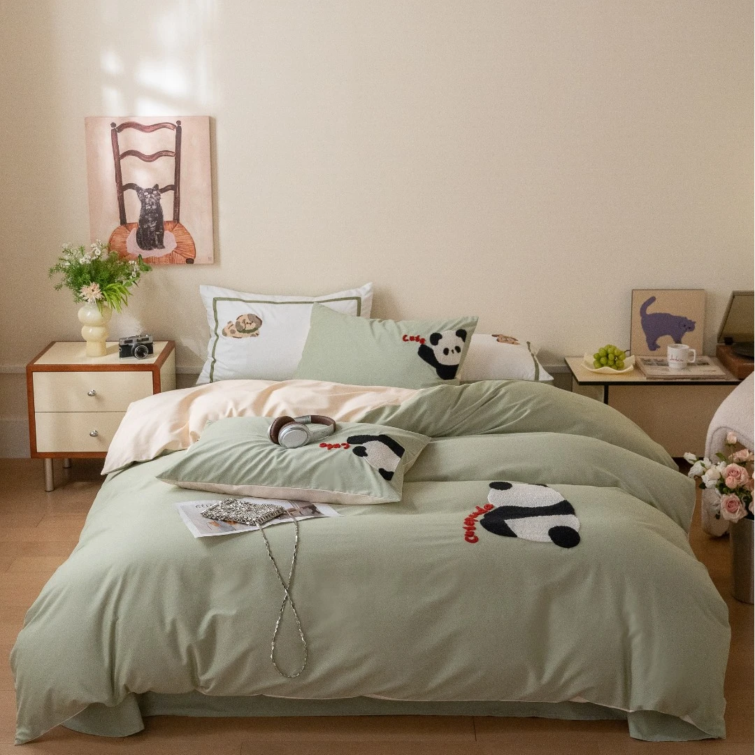 长绒棉磨毛轻奢刺绣款四件套床品-小团团