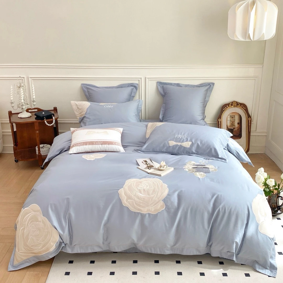 ML/  100S贡缎长绒棉纯棉轻奢绣花四件套-玫瑰庄园系列