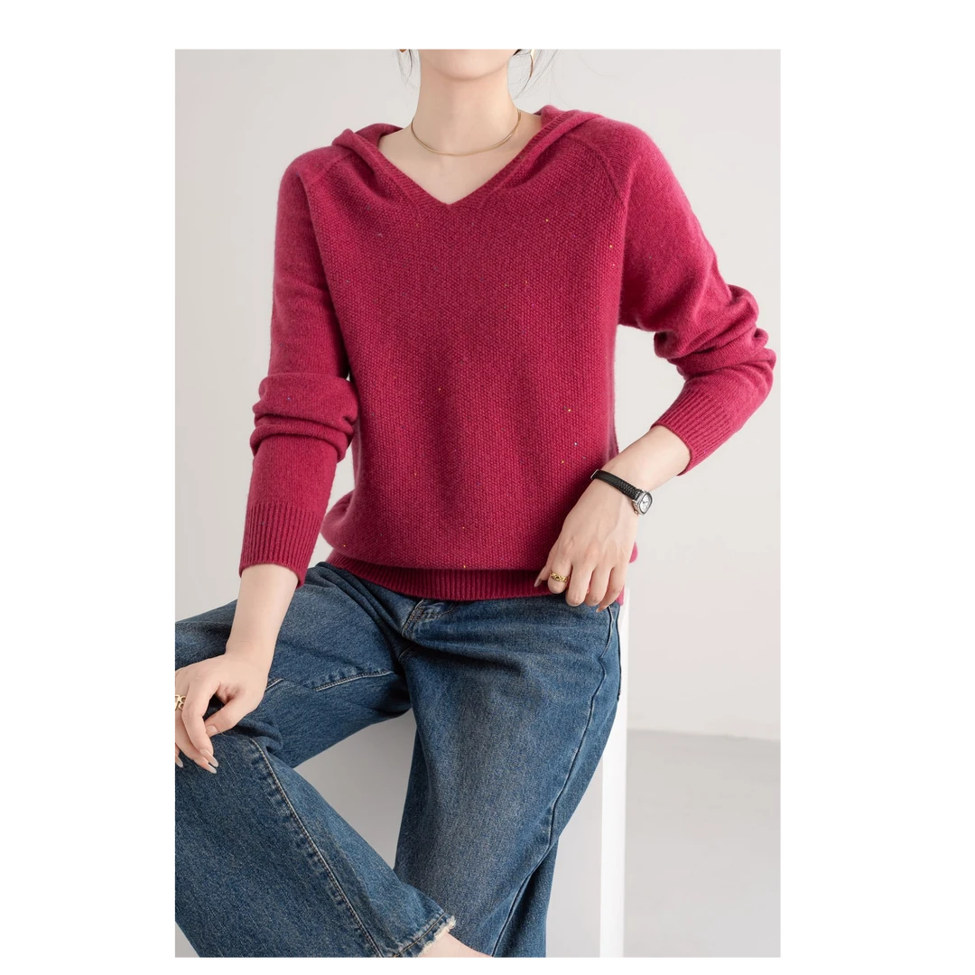 “轻奢柜柜”秋冬纯色连帽厚款毛衣保暖宽松套头250981