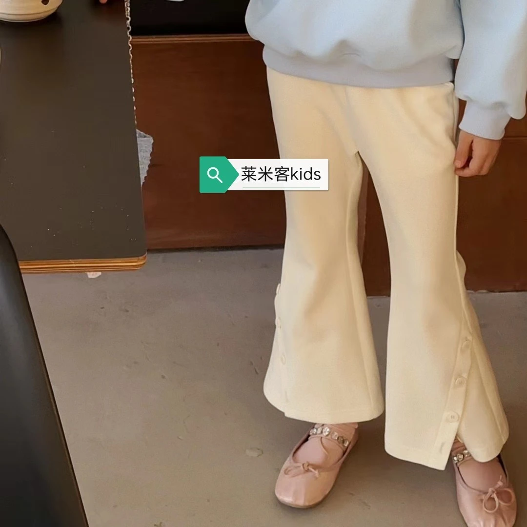 莱米客kids  女童装时尚休闲裤2024秋季新款中大童女孩米色微喇裤