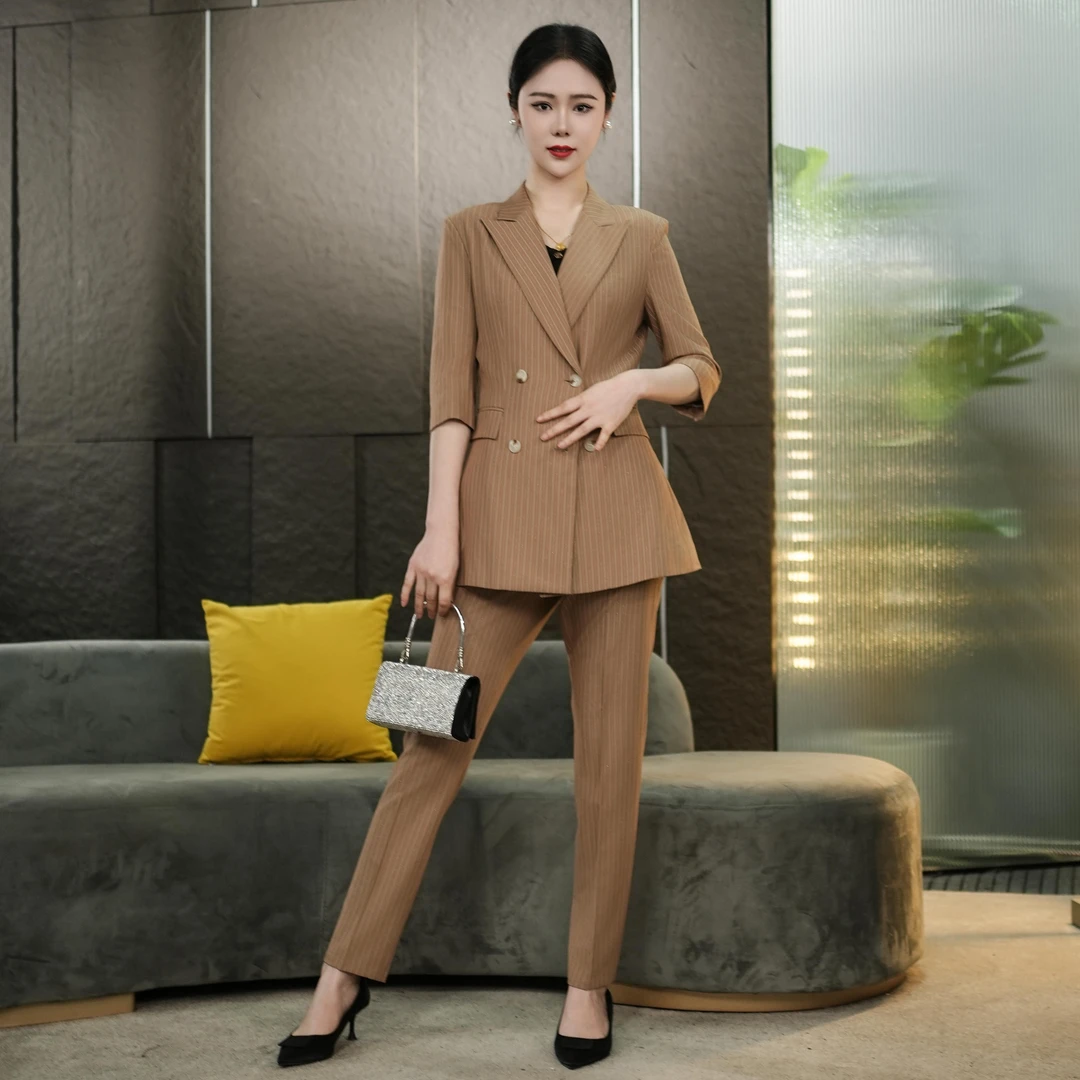 【丽爷】8169-50夏款中袖小脚西装套