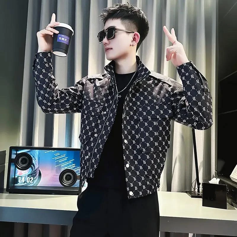 【小扬哥推荐】网红潮牌痞帅外套男士春季新款立领修身夹克精