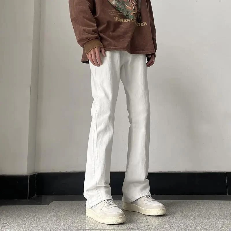 美式vibe高街纯白色牛仔裤男生宽松痞帅高级感裤子修身直筒微喇裤