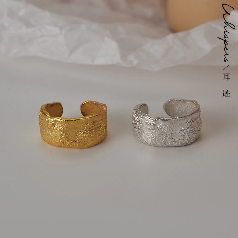 925银耳饰 耳迹磨砂耳鼓夹男女品质感强可调口设计感锤纹简约ins