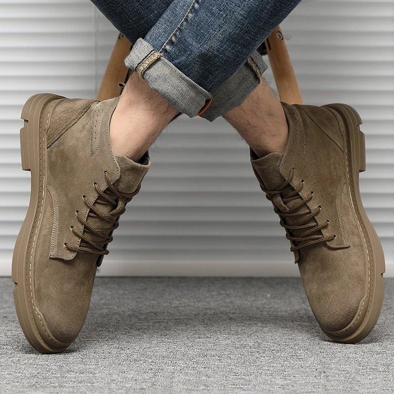 acok英伦风真皮工装马丁靴男士春秋款2025年新款百搭休闲百搭潮鞋