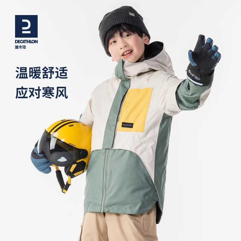 迪卡侬秋冬季儿童保暖防水滑雪手套新款专业运动耐用易穿脱309192