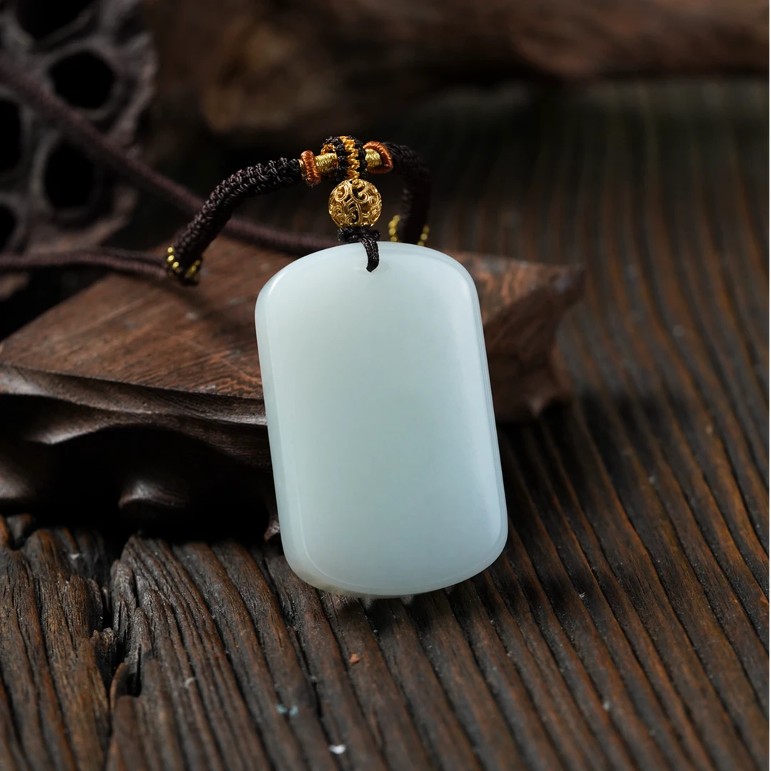 【石缘居珠宝】天然和田玉羊脂白佩戴时尚简约大气款方牌吊坠 H10-4