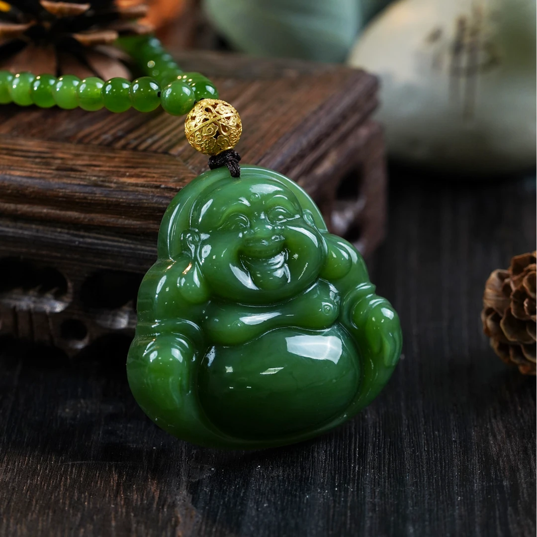 【石缘居珠宝】天然和田玉碧玉佩戴高贵大气款佛公毛衣链C58-107