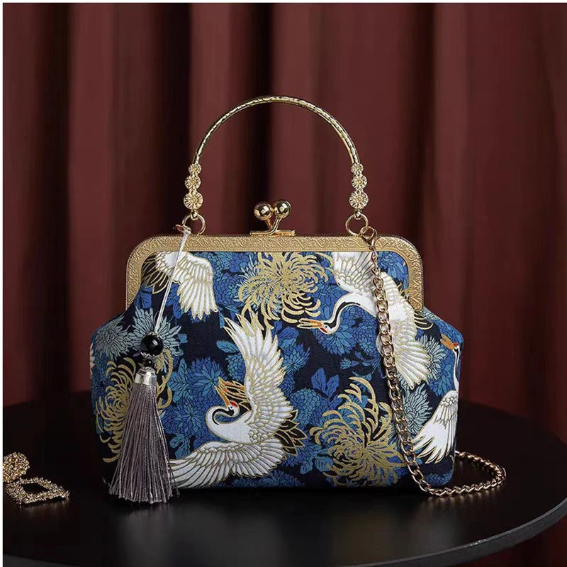 2024新款中式民族风搭配汉服旗袍包包复古手提包单肩包斜挎口金包