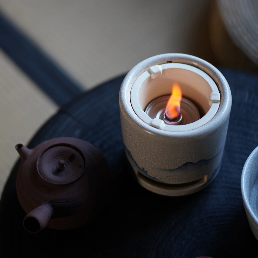 梵山堂-青花山水方口一字炉酒精炉-景德镇手工白泥茶事煮茶器碳炉