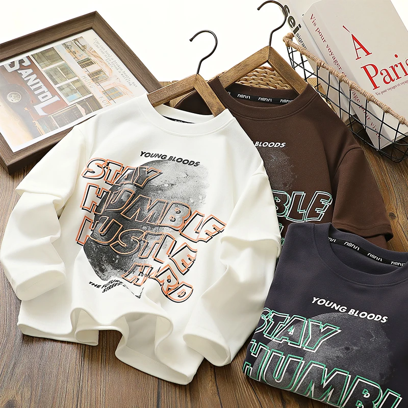 儿童春秋长袖男童打底衫中大童上衣韩版圆领秋季套头宽松51024