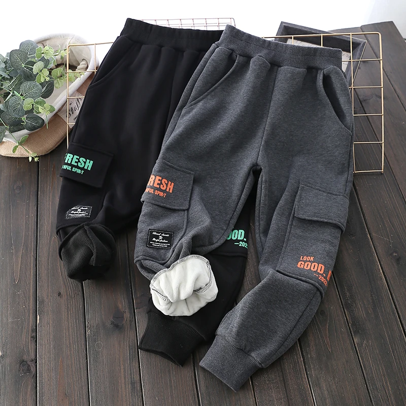 21462 中大童加绒长裤男童保暖裤子秋冬儿童新款洋气韩版童装