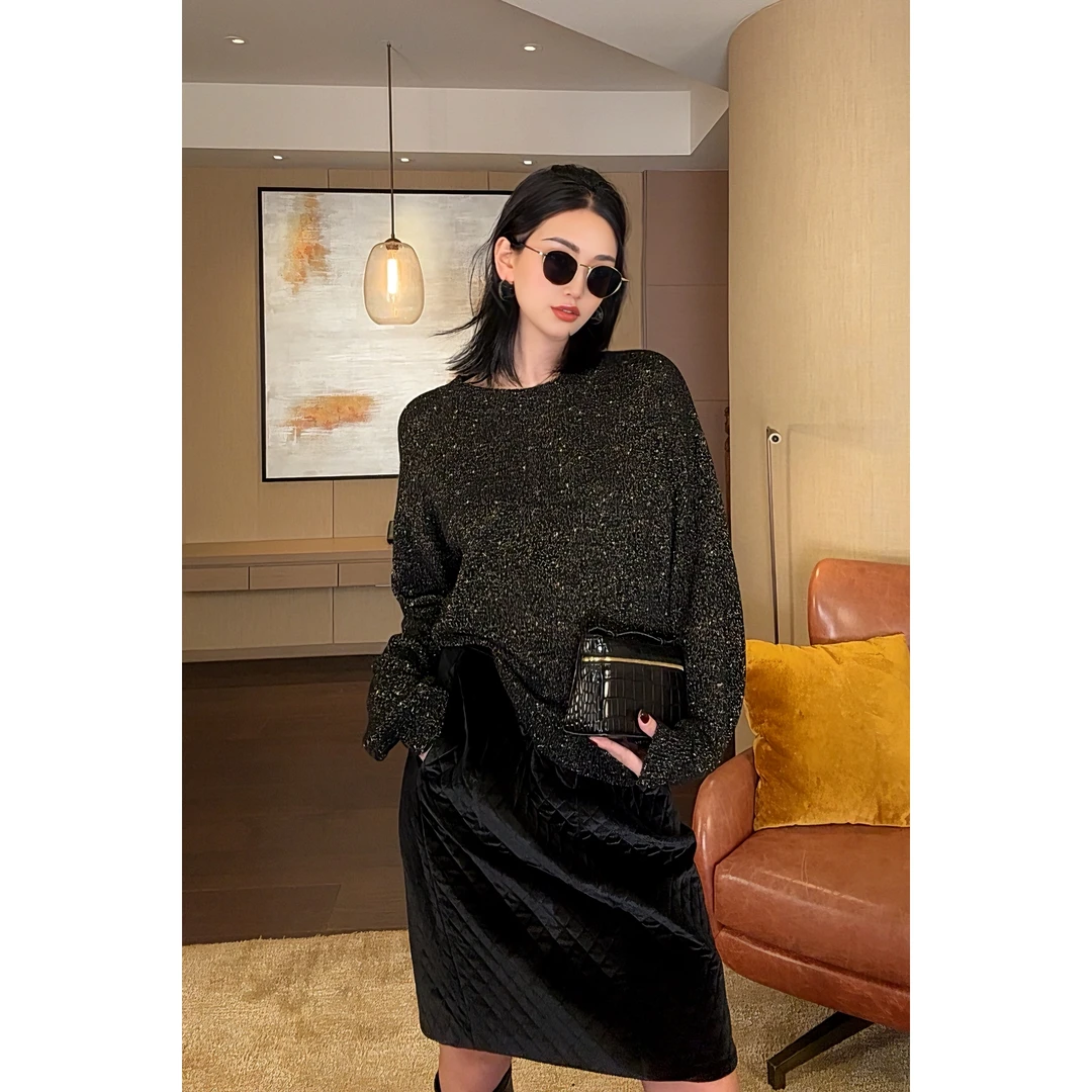 紫紫  璀璨星墨 混纺混彩花纱百搭设计款套头圆领上衣ZC11SMYL736