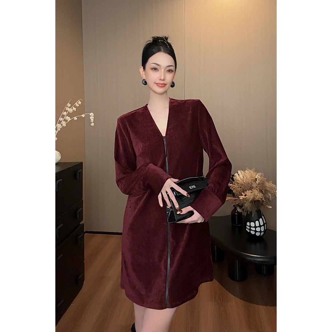 紫紫 午夜梅子 双面绒经典藏肉连衣裙秋冬款宽松裙子 ZC07LZHJ165