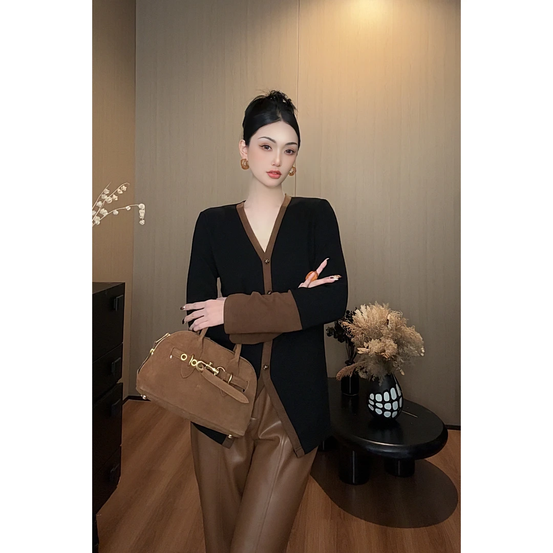 紫紫 舒适主义 撞色经典百搭上衣秋季新款时尚针织衫 ZC09SZHJ327