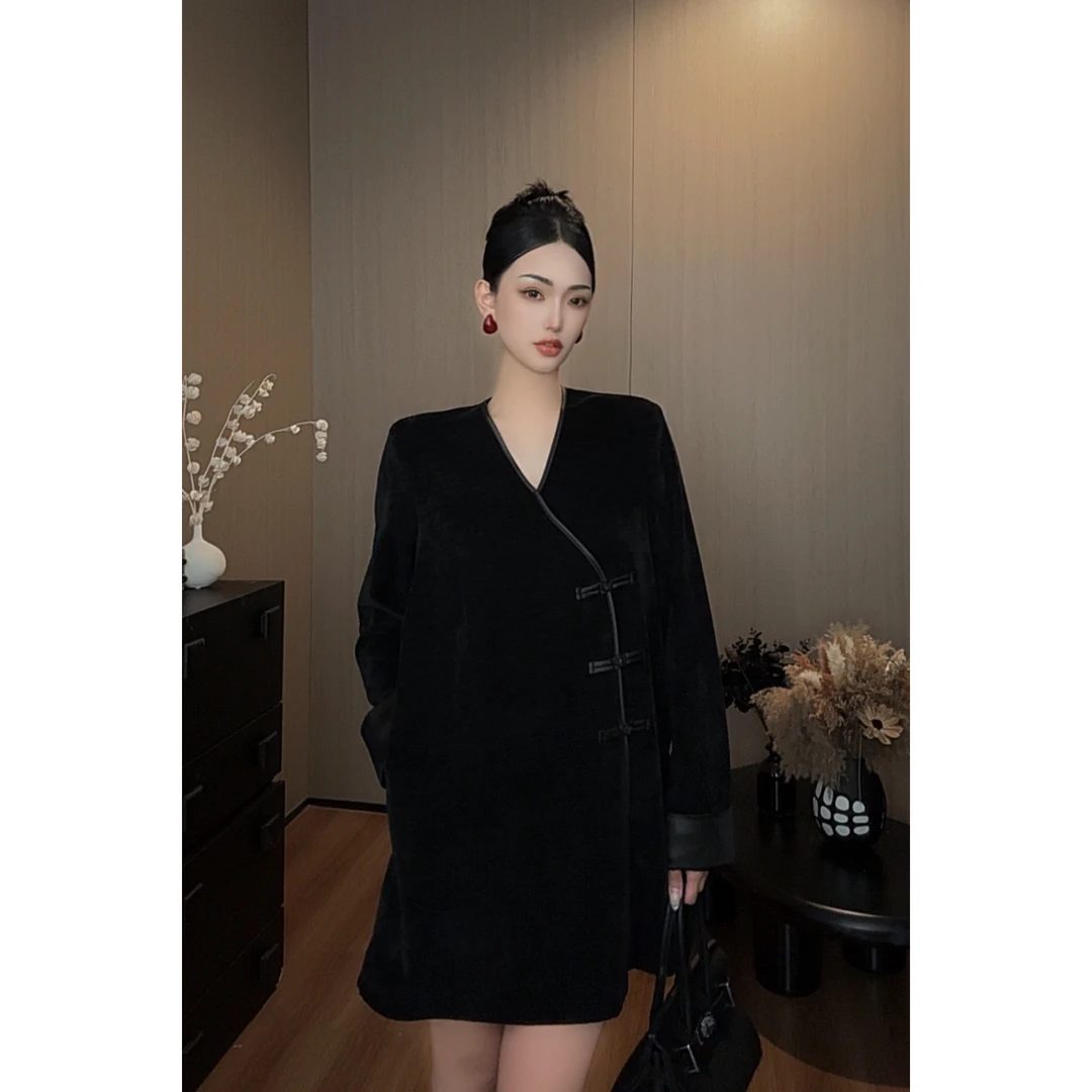 紫紫 东方微华 手工盘扣端庄连衣裙秋冬新款百搭裙子 ZC07LZYL493