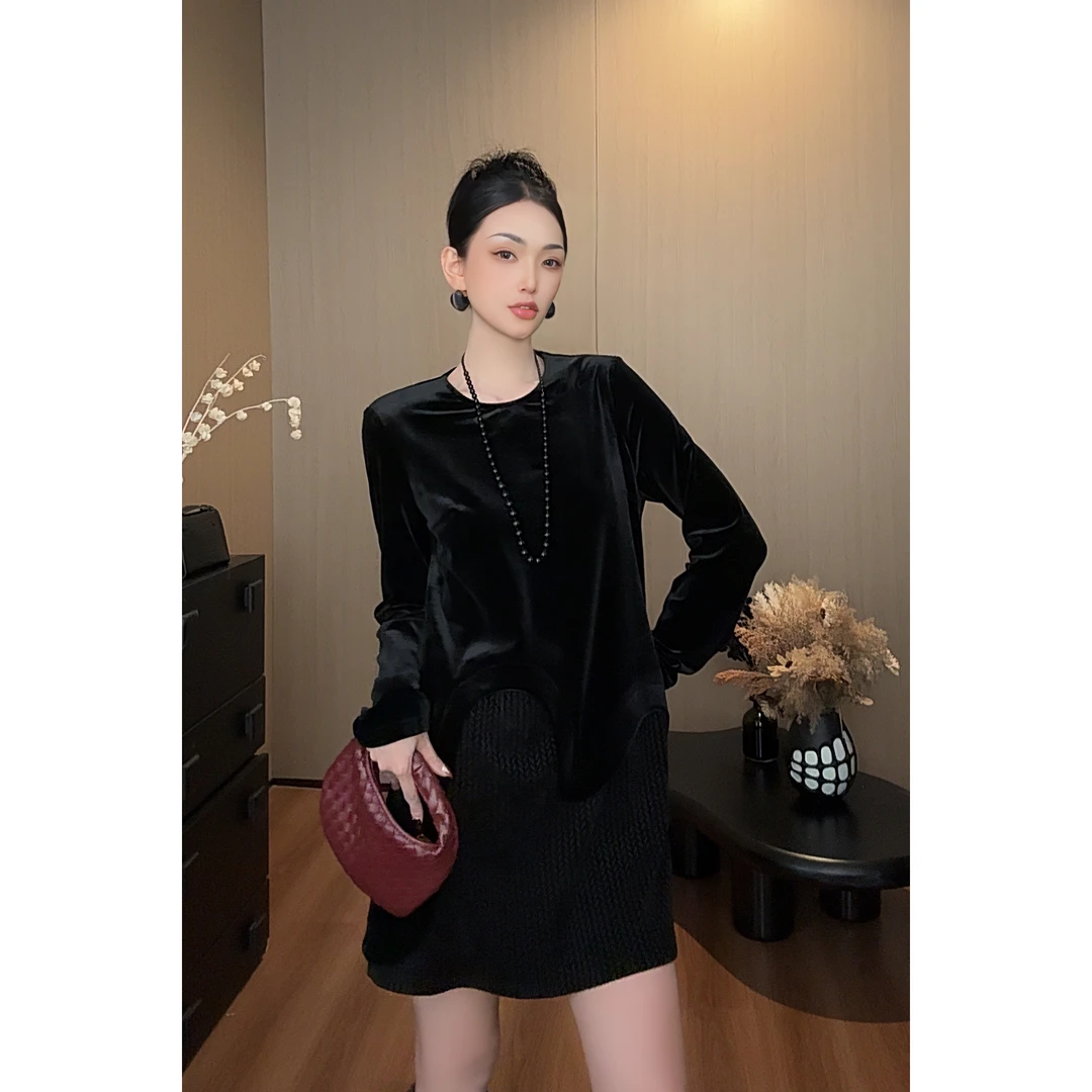 紫紫 骨相美学 线条轮廓拼接连衣裙秋冬新款气质裙子 ZC09LZYL634