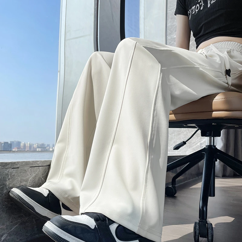 冰丝香蕉运动阔腿裤女夏季薄款2025新款窄版夏天女士休闲直筒裤子