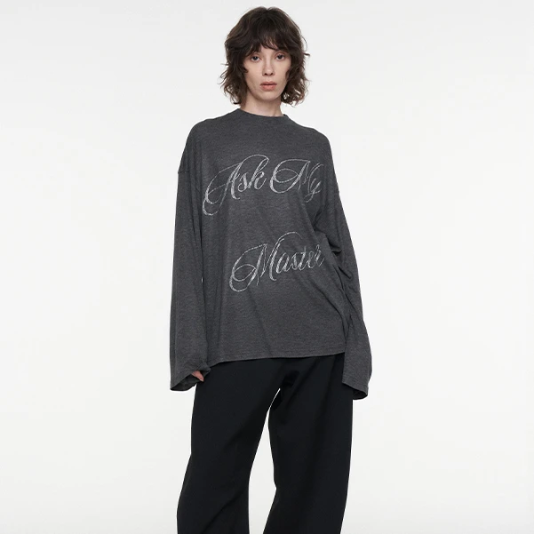 FIRSTFLOOR灰白两色软糯烫钻长袖T恤宽松轻薄圆领防晒罩衫-直播