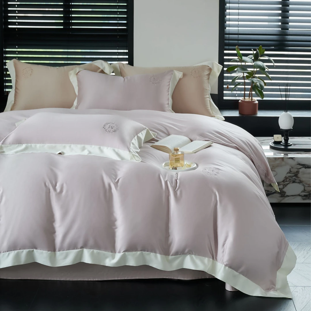 米兰丨天丝棉超细旦精致刺绣拼角轻奢风高级丝滑亲肤裸睡四件套