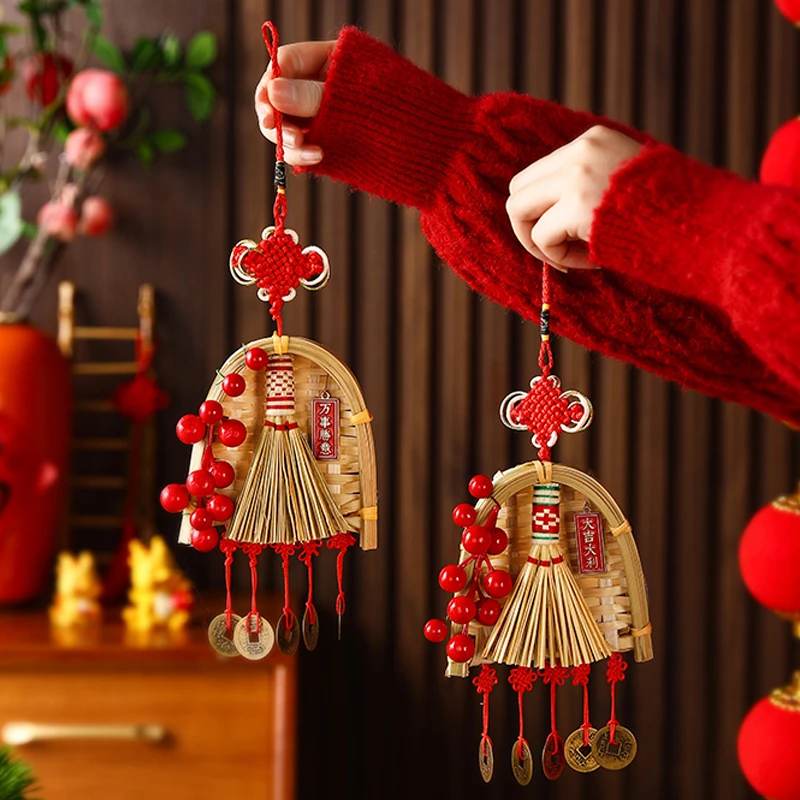 乔迁之喜装饰入户门把手挂件卧室玄关客厅扫帚簸箕搬新家布置