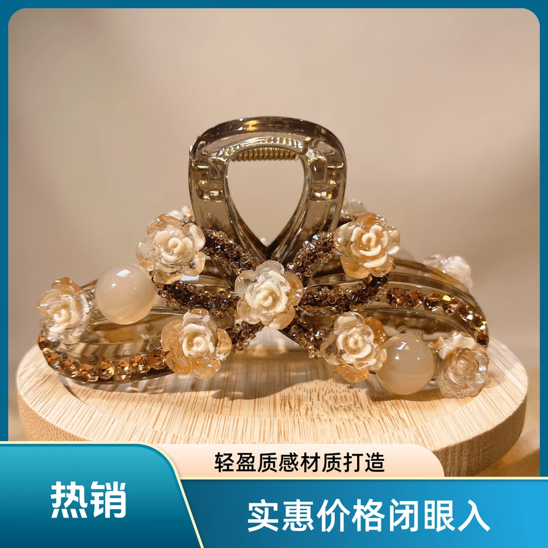 约9公分蝴蝶玫瑰抓夹气质轻奢时尚百搭简约韩版优雅精致发饰