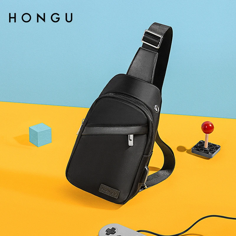 HONGU/红谷新款潮流通勤男士胸包休闲斜挎包商务时尚百搭单肩包