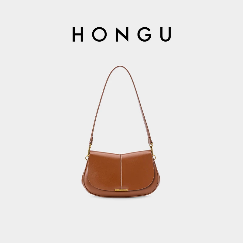HONGU/红谷时尚新款牛皮女士轻奢腋下法棍包单肩腋下女包H5175942
