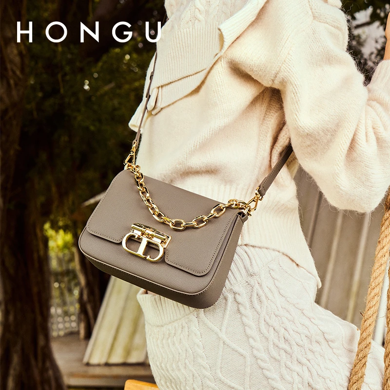 HONGU/红谷时尚新款牛皮女士手提单肩小包包链条腋下女包H5145598