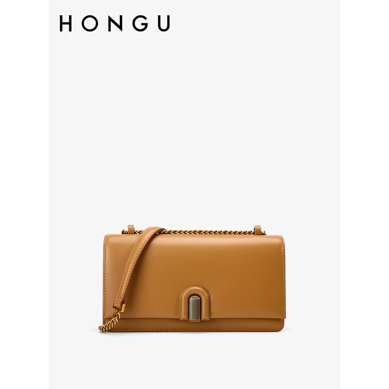 HONGU/红谷新款真皮牛皮时尚休闲百搭轻奢简约潮流通勤单肩斜挎包