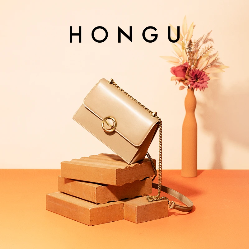 HONGU/红谷时尚新款牛皮女士百搭腋下单肩包简约经典女包包5599