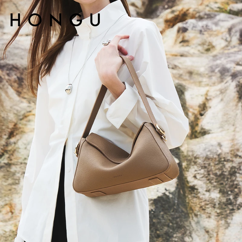 HONGU/红谷新款真皮单肩腋下包女式通勤斜挎包包包H5146113