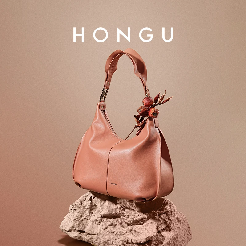 HONGU/红谷时尚新款女士真皮轻奢百搭单肩腋下包单肩斜挎女包5735