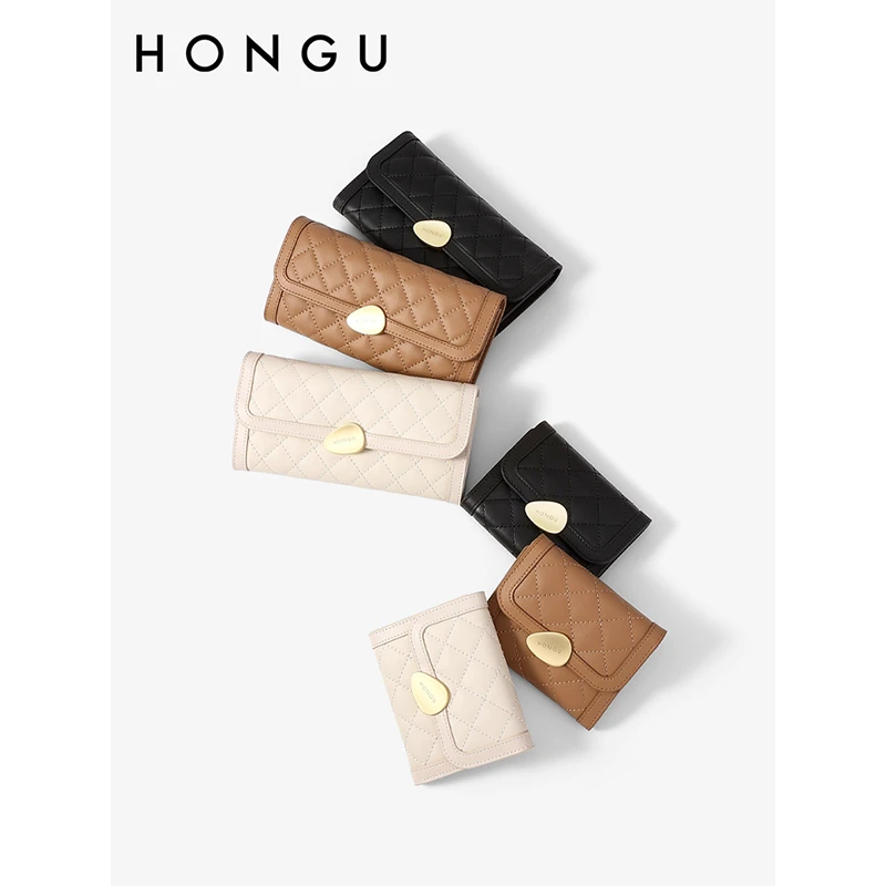 HONGU/红谷时尚牛皮轻奢女士真皮复古多功能钱夹女士钱包H1557510