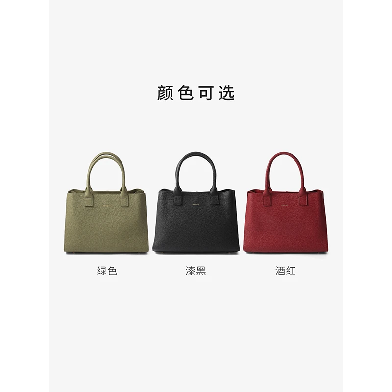 HONGU/红谷新款头层牛皮手提包女简约气质真皮单肩包手拎妈妈包