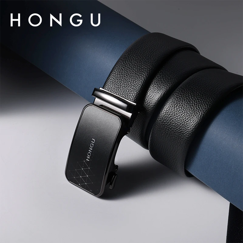 HONGU/红谷时尚真皮男士皮带轻奢礼盒装牛皮自动扣休闲H2115662